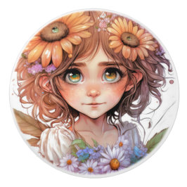 Pomo De Cerámica Hermosa serie Fantasy Flower Fairy Fairies