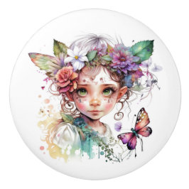 Pomo De Cerámica Hermosa serie Fantasy Flower Fairy Fairies