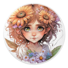 Pomo De Cerámica Hermosa serie Fantasy Flower Fairy Fairies