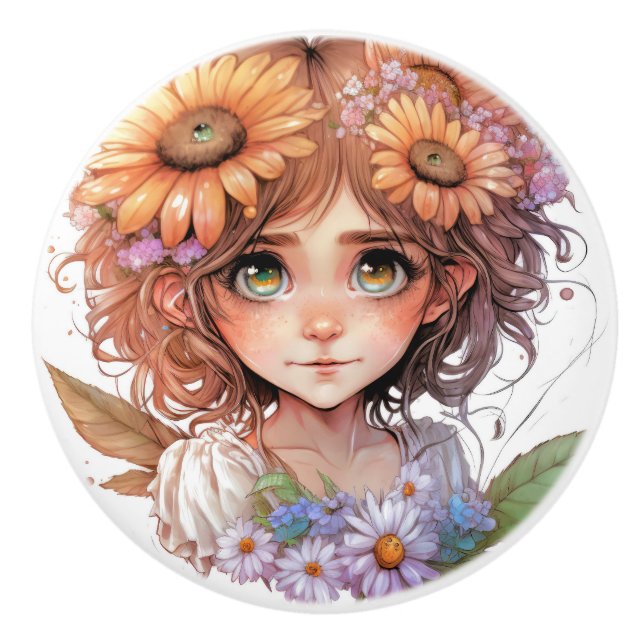 Pomo De Cerámica Hermosa serie Fantasy Flower Fairy Fairies (Anverso)