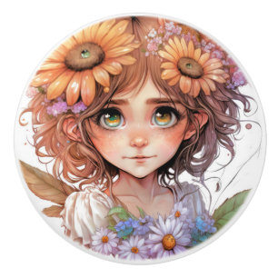 Pomo De Cerámica Hermosa serie Fantasy Flower Fairy Fairies