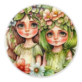 Pomo De Cerámica Hermosa serie Fantasy Flower Fairy Fairies