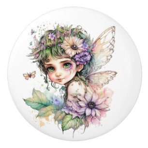 Pomo De Cerámica Hermosa serie Fantasy Flower Fairy Fairies