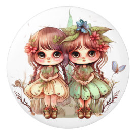 Pomo De Cerámica Hermosa serie Fantasy Flower Fairy Fairies