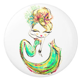 Pomo De Cerámica Hermosa Sirena Fashionista Glam Chica Ceramic Ce