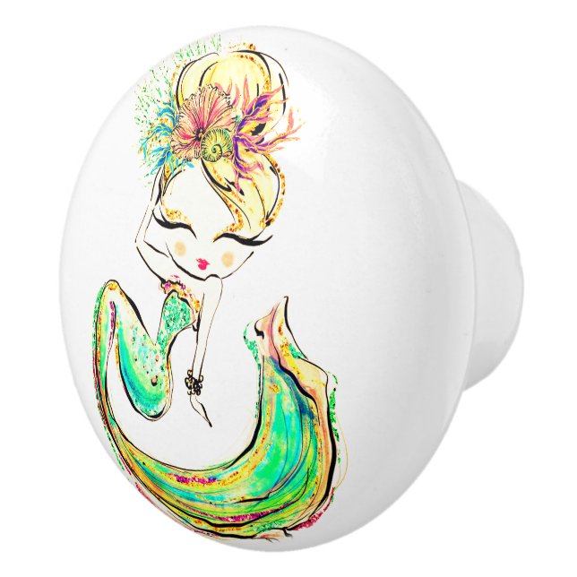 Pomo De Cerámica Hermosa Sirena Fashionista Glam Chica Ceramic Ce (Derecha)
