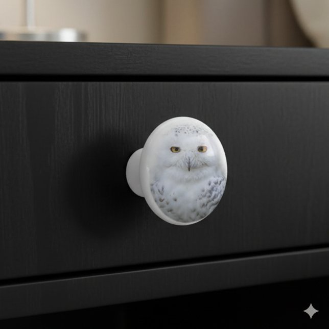Pomo De Cerámica Hermosa, soñadora y serena lechuza (Snowy Owl Ceramic Knob Cover Photo)