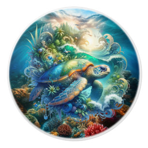 Pomo De Cerámica Hermosa Tortuga Marítima