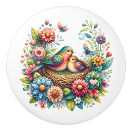 Pomo De Cerámica Hermosas aves