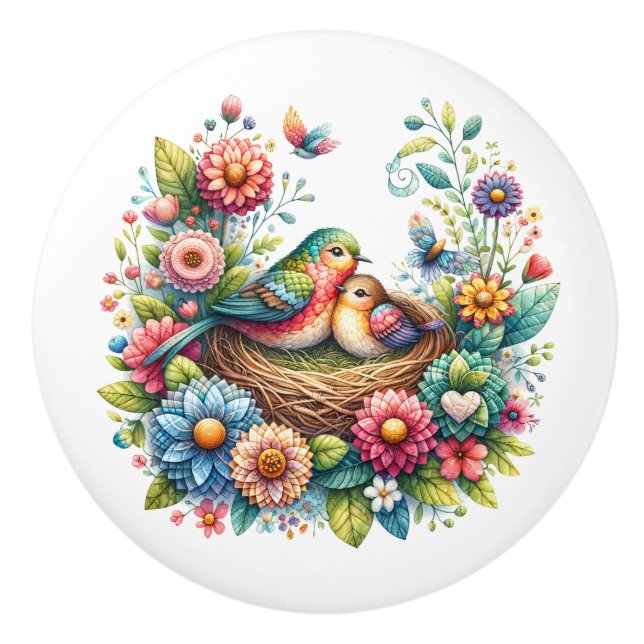 Pomo De Cerámica Hermosas aves (Anverso)
