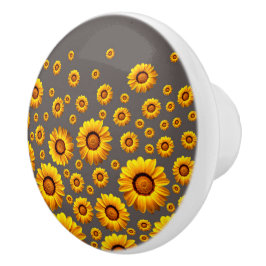 Pomo De Cerámica Hermosas flores amarillas sobre fondo gris