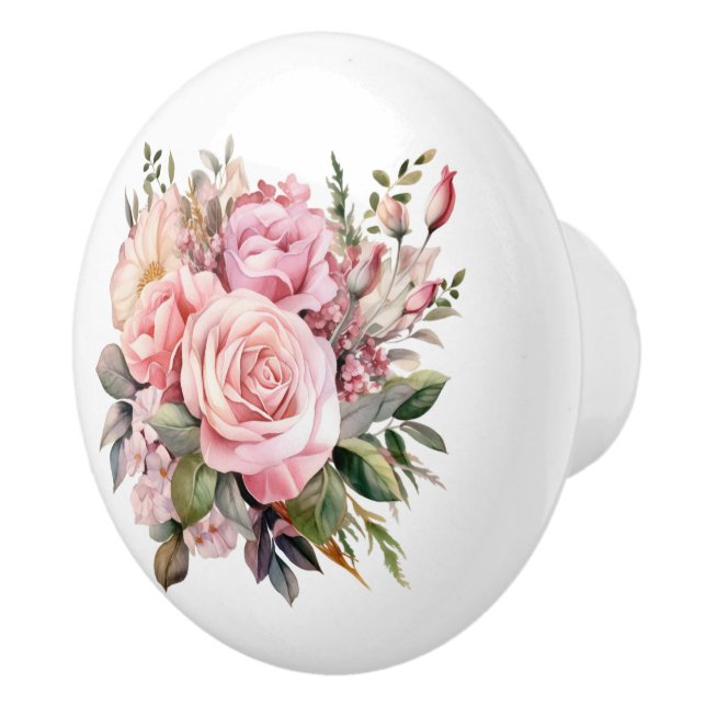 Pomo De Cerámica Hermosas flores de rosas rosas rosas (Derecha)