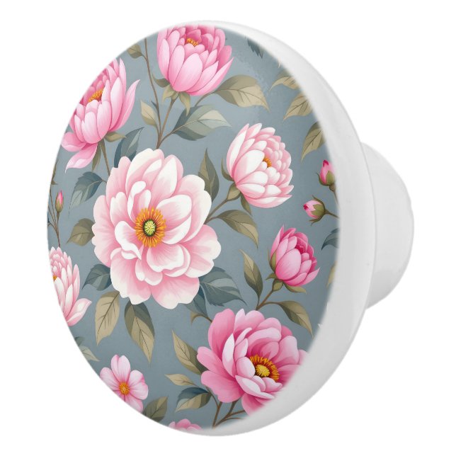 Pomo De Cerámica Hermosas flores rosadas en flor (Derecha)
