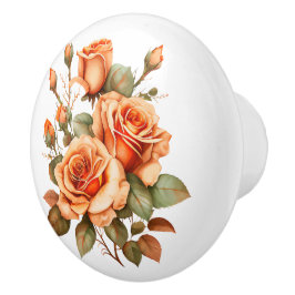 Pomo De Cerámica Hermosas historias de Rosas Naranjas