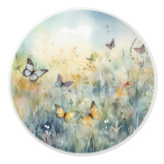Pomo De Cerámica Hermosas mariposas acuarelas