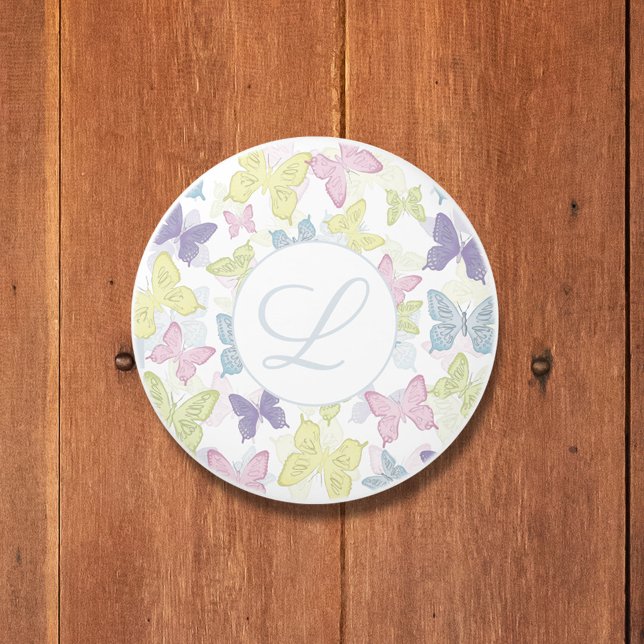 Pomo De Cerámica Hermosas Mariposas Botánicas Pastel (Pastel botanical butterflies monogram door knob)