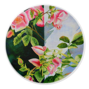 Pomo De Cerámica Hermosas rosas rojas rojas blancas color agua flor