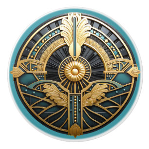 Pomo De Cerámica Hermoso Art Deco Elegante Oro Turquesa