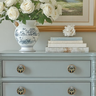 Pomo De Cerámica Hermoso Art Deco Elegante Oro Turquesa