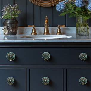 Pomo De Cerámica Hermoso Art Deco Elegante Oro Turquesa Verde