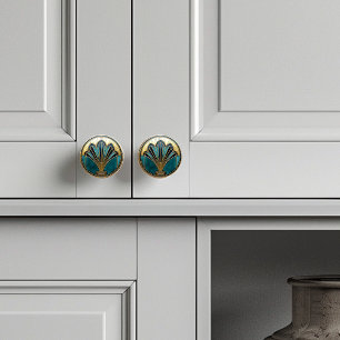 Pomo De Cerámica Hermoso Art Decó Resumen FloralOro Turquesa