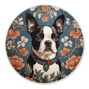 Pomo De Cerámica Hermoso Boston Terrier Inspirado en William Morris