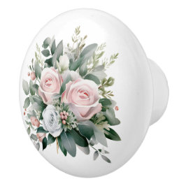 Pomo De Cerámica Hermoso Bouquet rosa Blanco y Rosa