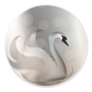 Pomo De Cerámica Hermoso cisne blanco y plata elegante personalizad