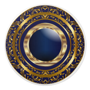 Pomo De Cerámica Hermoso diseño de oro en azul marino
