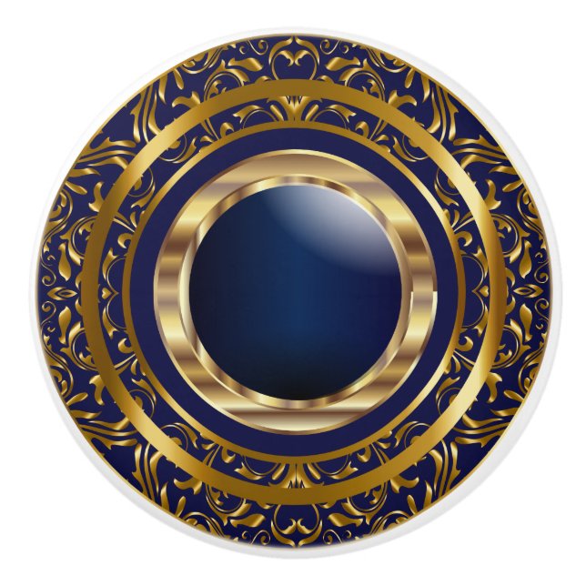 Pomo De Cerámica Hermoso diseño de oro en azul marino (Anverso)