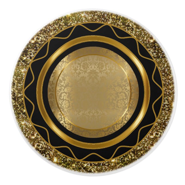 Pomo De Cerámica Hermoso diseño elegante dorado y negro (Anverso)