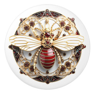 Pomo De Cerámica Hermoso esmalte blanco de rubíes rojos de oro de e
