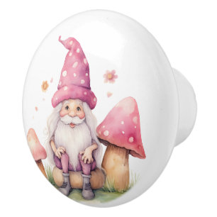 Pomo De Cerámica Hermoso Gnome rosa y taburetes