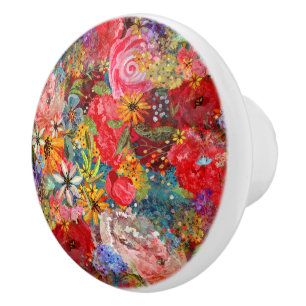 Pomo De Cerámica Hermoso Modelo Floral Brillante Abstracto Abstract
