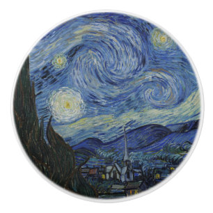 Pomo De Cerámica Hermoso paisaje Blue Night Sky Golden Stars