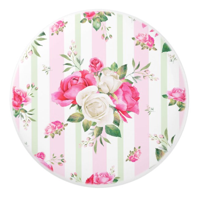 Pomo De Cerámica hermoso, primavera, moda lamentable, rosas (Anverso)