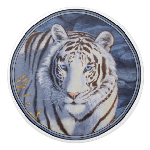 Pomo De Cerámica Hermoso tigre blanco con ojos azul cristal