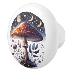Pomo De Cerámica Hermoso Toadstool Morado Fondo Zodiaco