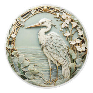 Pomo De Cerámica Heron Sea Bird Art Nouveau Faux Relief Left Mint