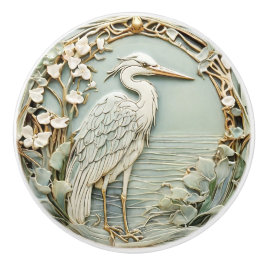 Pomo De Cerámica Heron Sea Bird Art Nouveau Faux Relief Mint