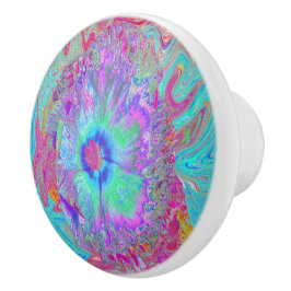 Pomo De Cerámica Hibisco Azul Arcoíris Retro Psicodélico