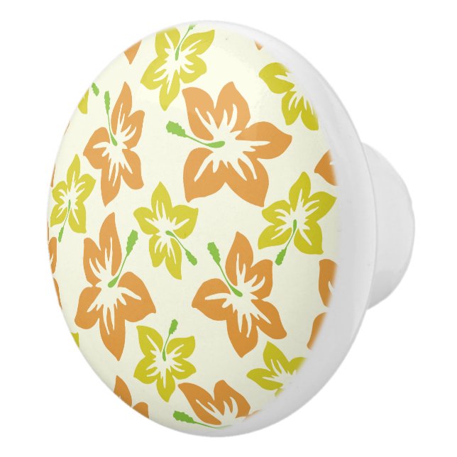 Pomo De Cerámica Hibiscus amarillo, Hibiscus Naranja, patrón floral (Derecha)