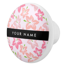 Pomo De Cerámica Hibiscus rosa, flores rosas, tu nombre