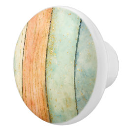 Pomo De Cerámica Hogar Artístico Geométrico Natural Peach Aqua Gold