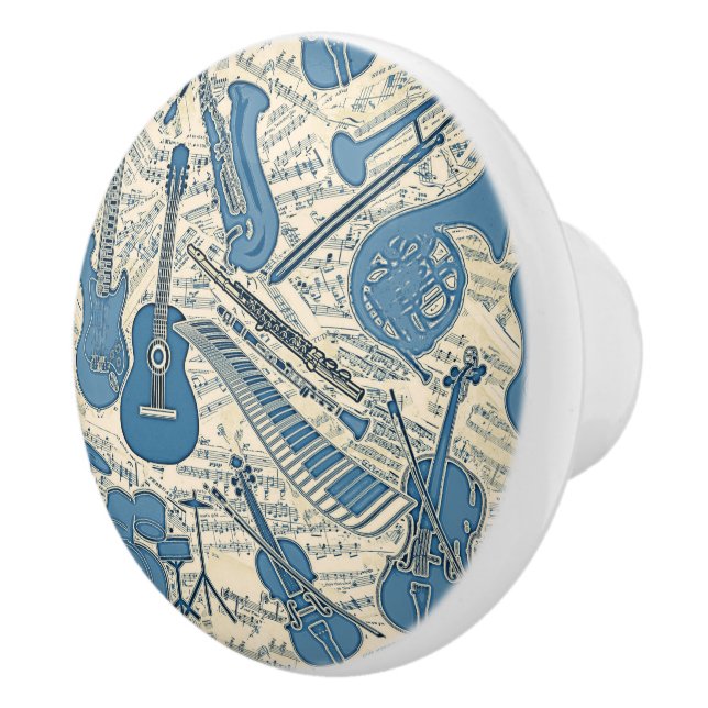 Pomo De Cerámica Hoja de música e instrumentos Blue/Ivory ID481 (Derecha)