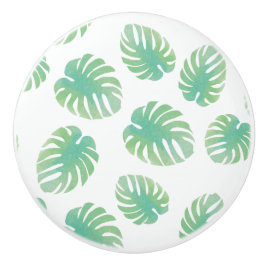 Pomo De Cerámica Hojas de Monstera Tropicales Acuarela Verde