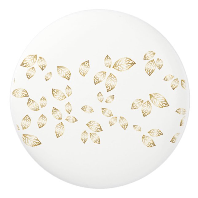 Pomo De Cerámica Hojas de oro del gabinete de cerámica (Anverso)