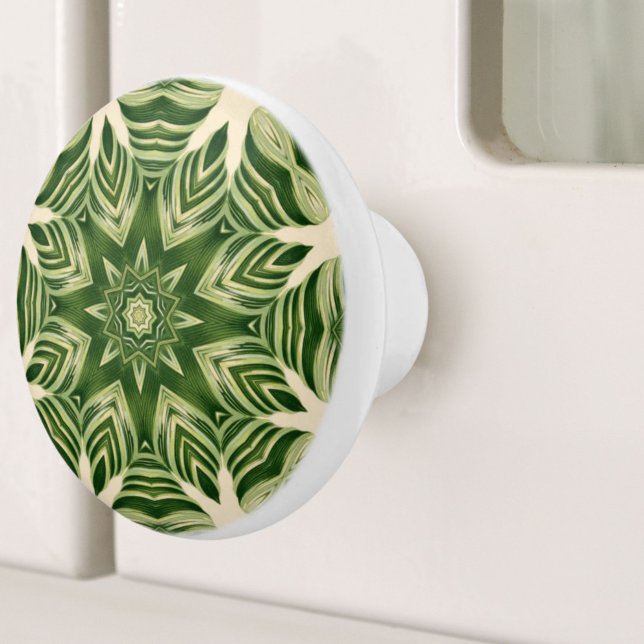 Pomo De Cerámica hojas de palma tropicales botánicas abstractas de  (greenery abstract botanical tropical palm leaves ceramic knob)
