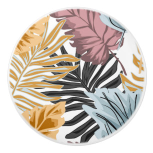 Pomo De Cerámica Hojas de palma, tropicales, botánicas, selvas, bos