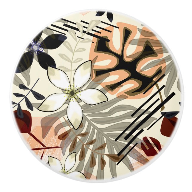 Pomo De Cerámica Hojas de palma y monstera, tropicales (Anverso)